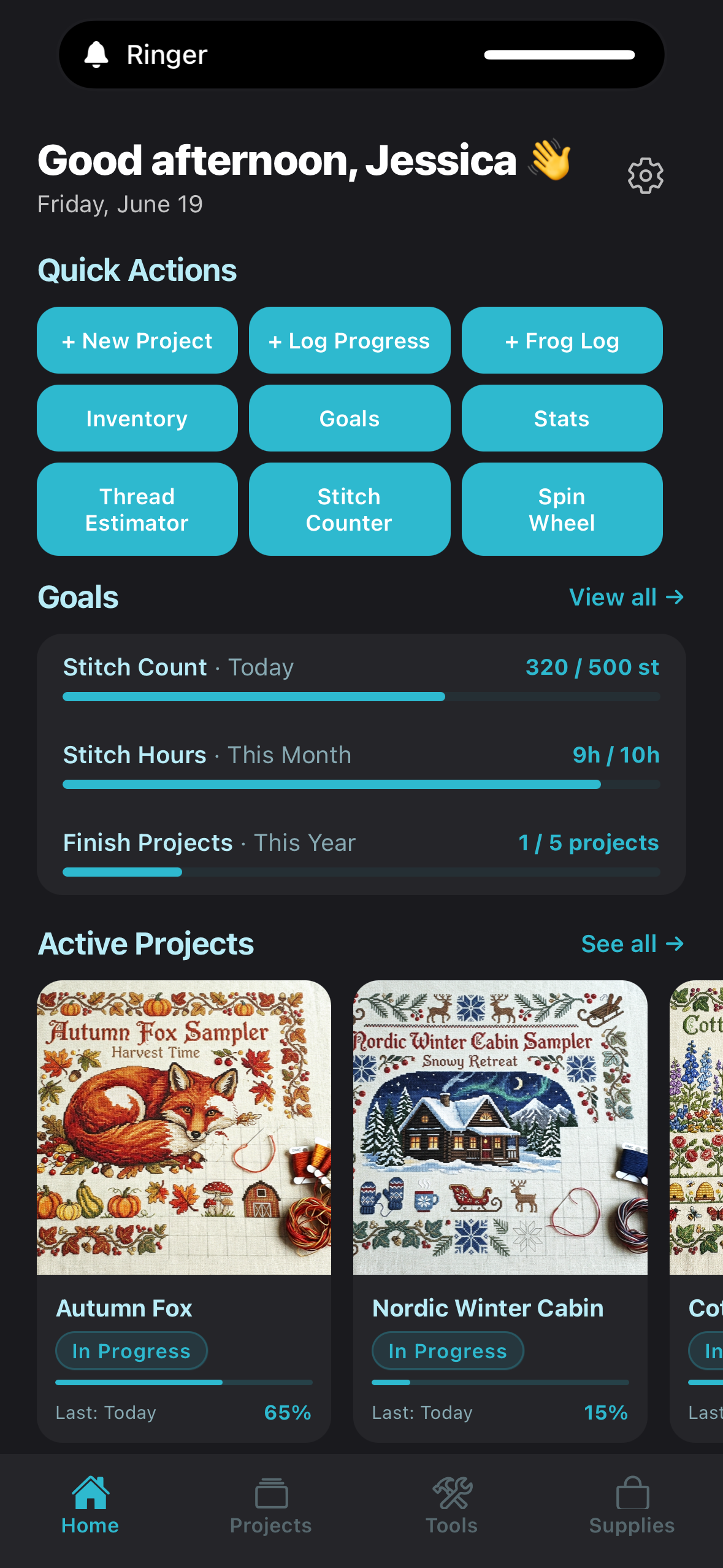StitchWIP in dark mode